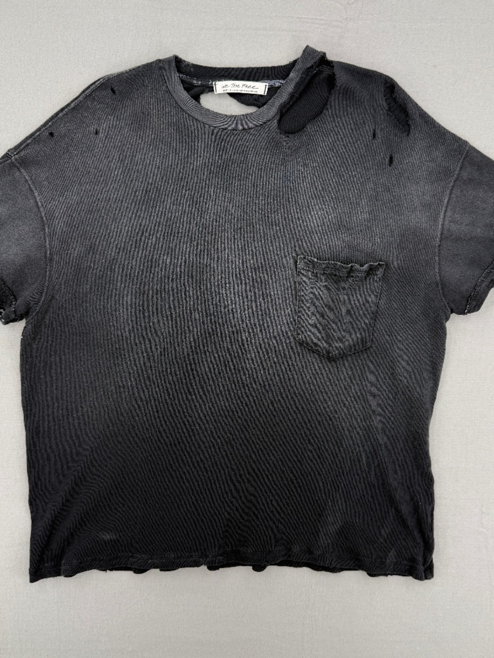 Free People We The Free Distressed Pocket T-Shirt Black Grunge Goth Women M